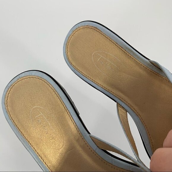 Talbots womens sandals size 5 blue leather tortoise embossed beaded flop flops - Picture 7 of 12